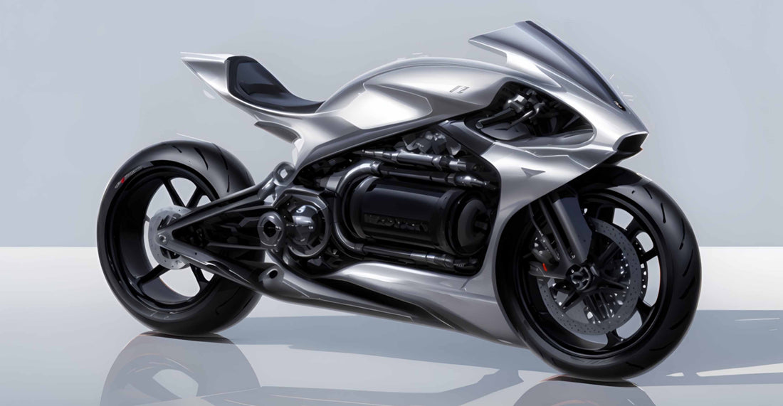 Image of a silver concept motorcycle, designed using generative AI